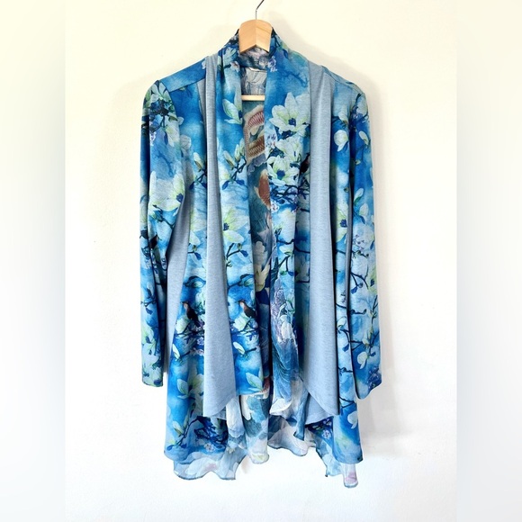 Soft Surroundings Tea Garden Topper Ethereal Open Front Blue Cardigan Sz Medium - Picture 2 of 11